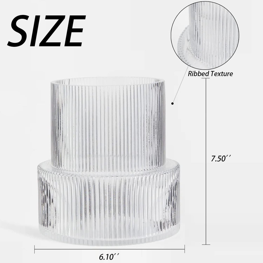 7.5 Inch Ribbed Glass Vase