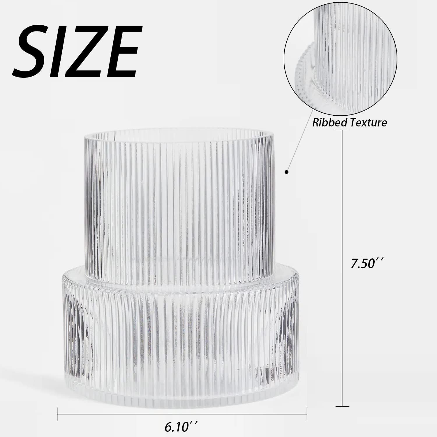 7.5 Inch Ribbed Glass Vase