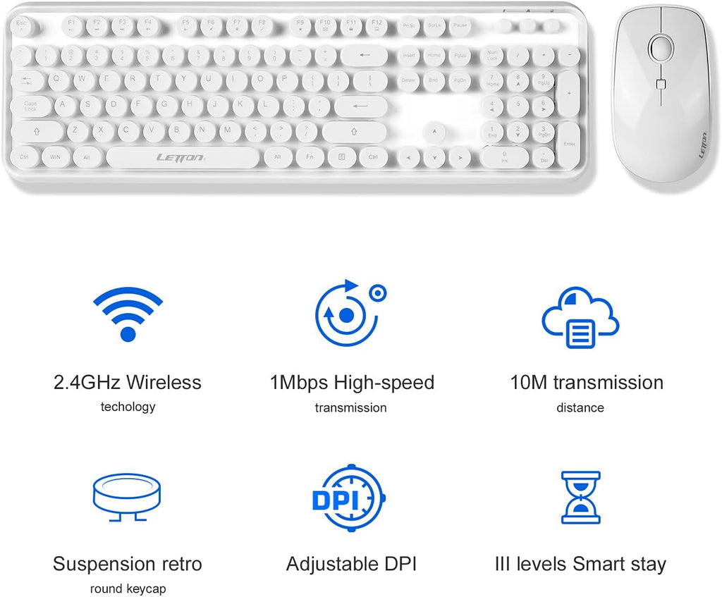 104 Retro Typewriter Wireless Keyboard Mouse Combo