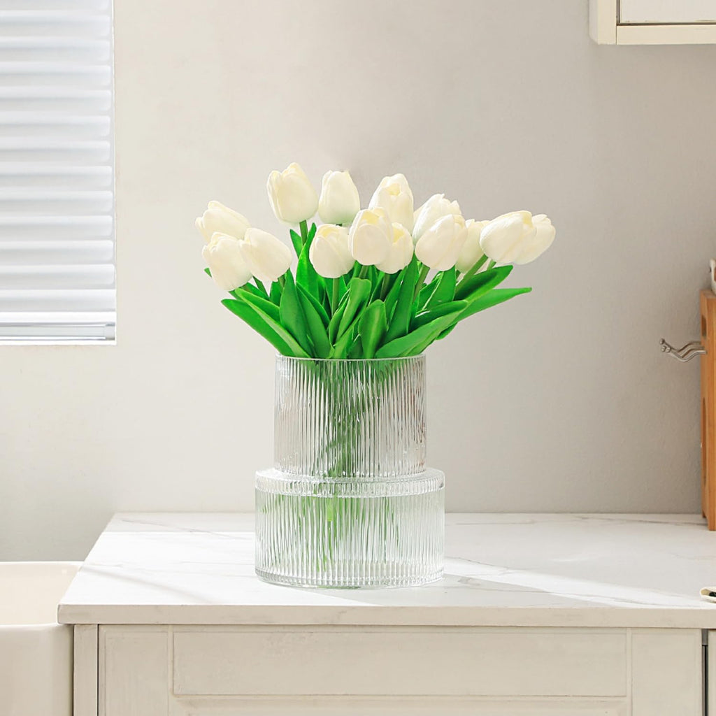 7.5 Inch Ribbed Glass Vase