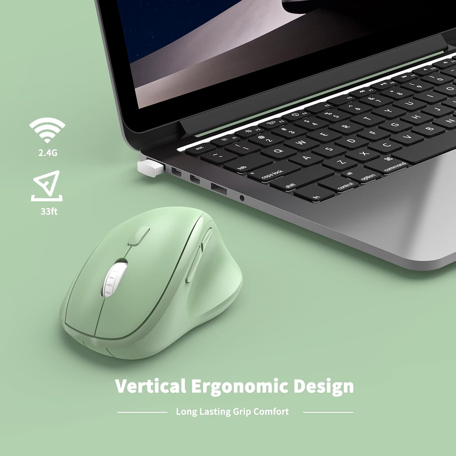 Ergonomic Wireless Mouse with USB Receiver for PC Computer