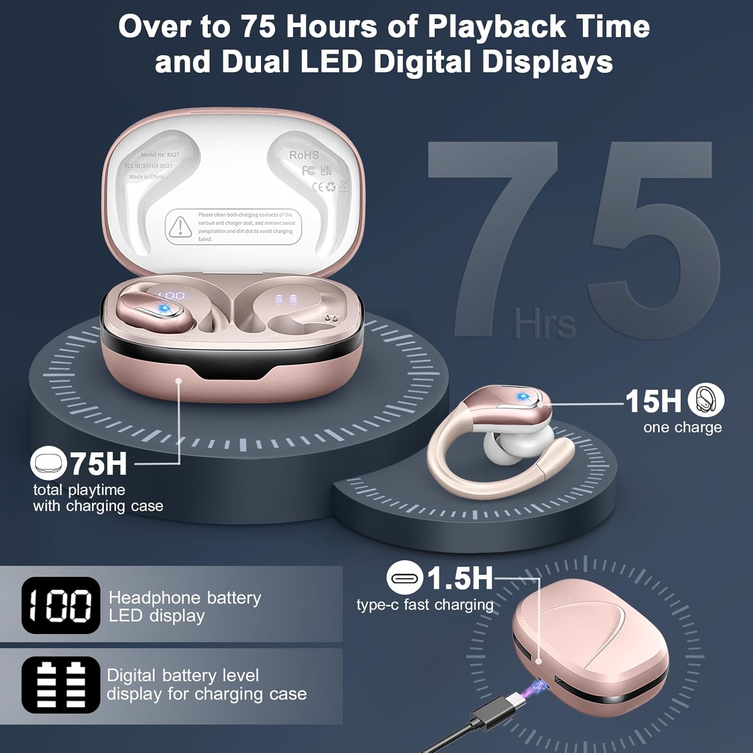3D Bass Over Ear Wireless Earbud