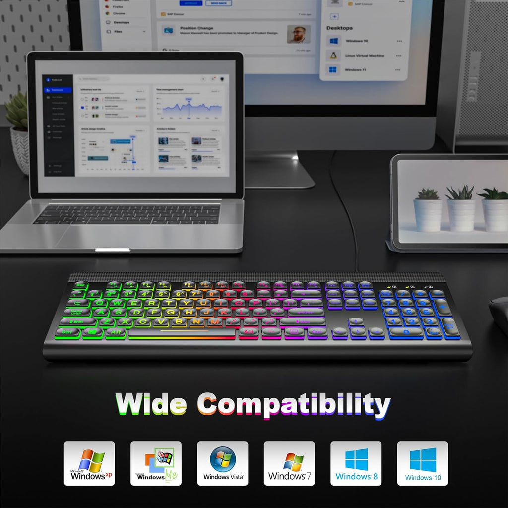 Large Print Backlit USB Wired Keyboard