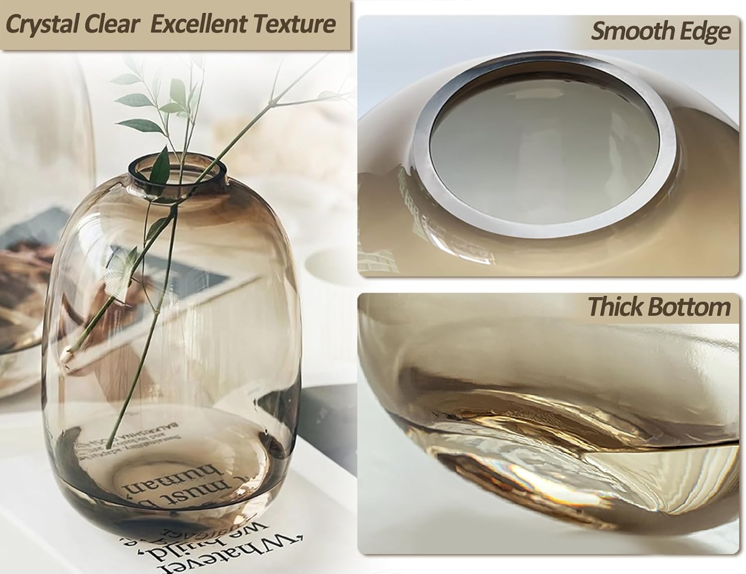 Brown Glass Vase Round Clear Colored Flower Vase