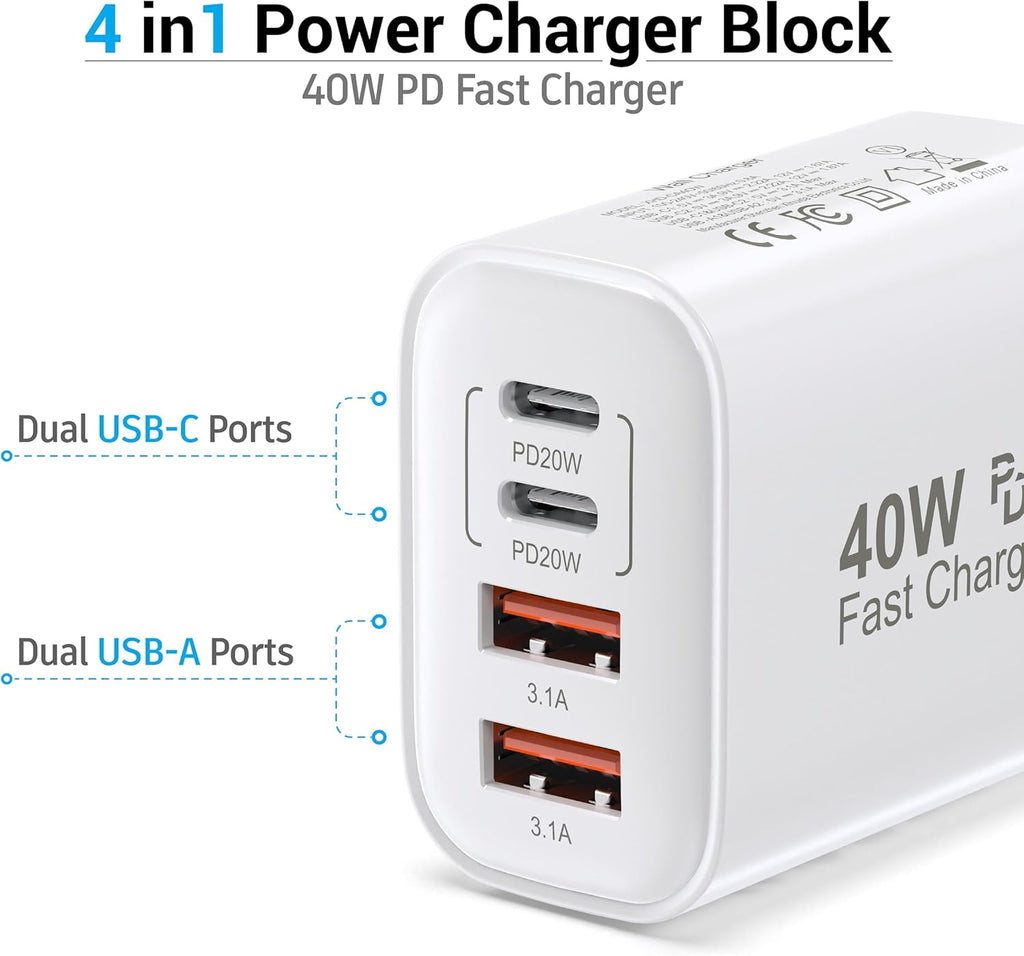 40W 4 Ports USB-C Wall Charger