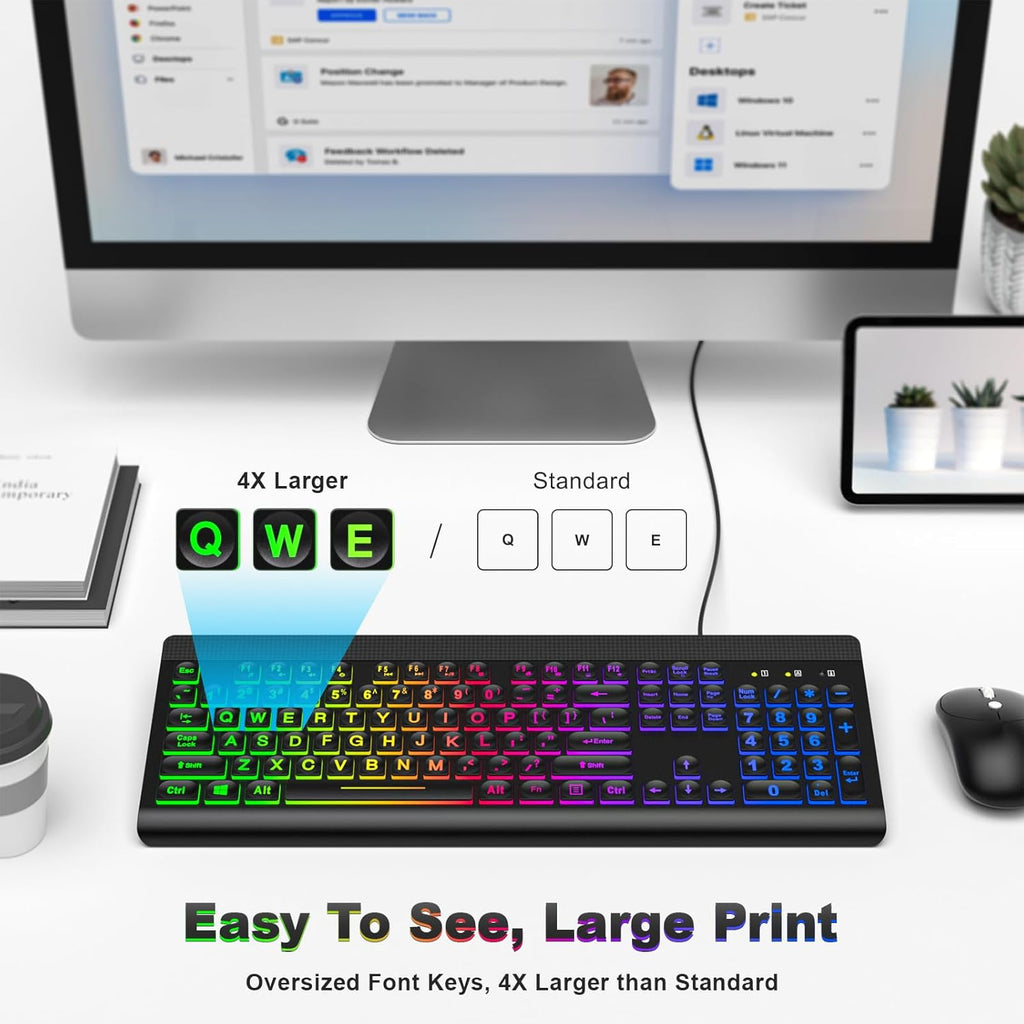 Large Print Backlit USB Wired Keyboard
