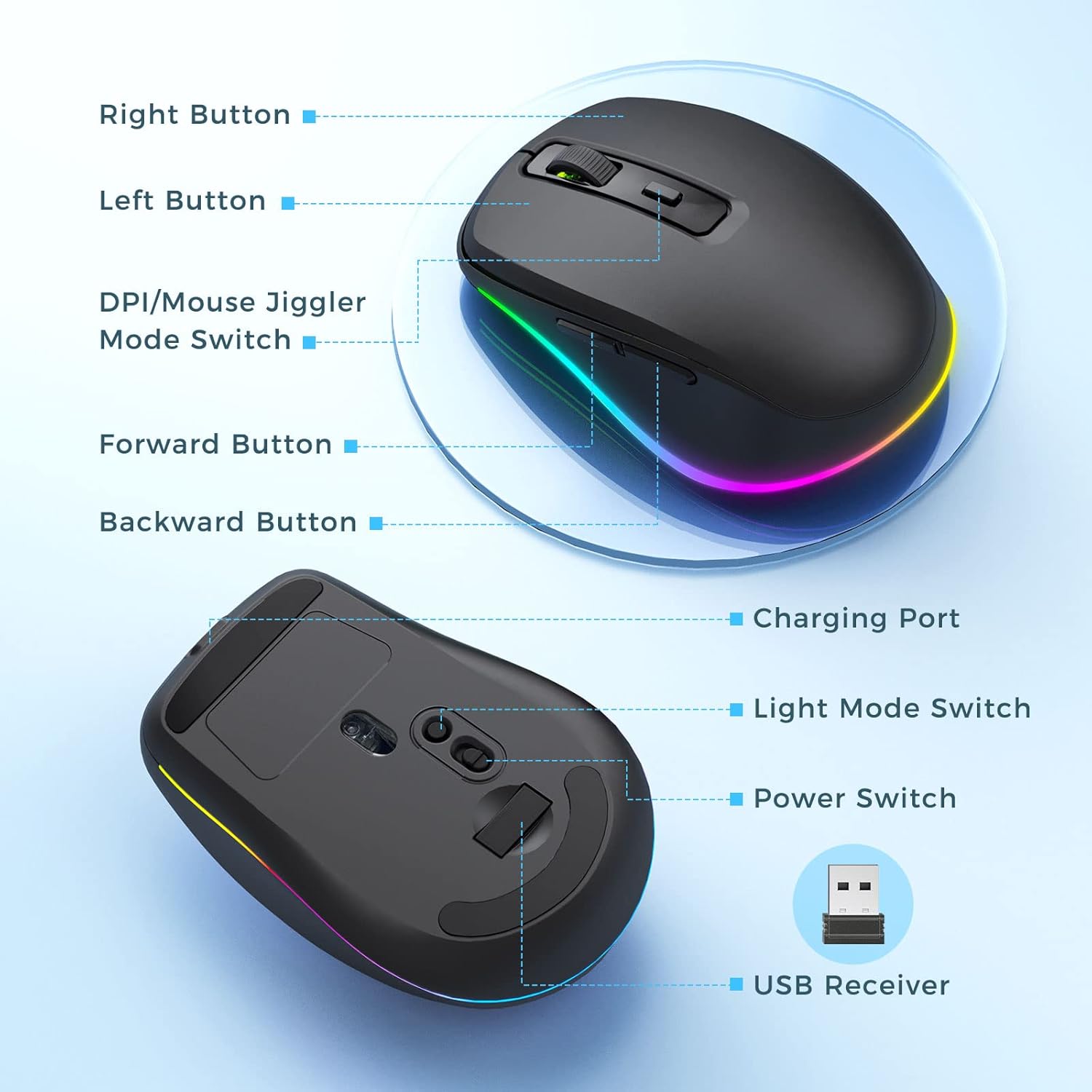 LED Wireless Mouse with Build-in Jiggler Mover