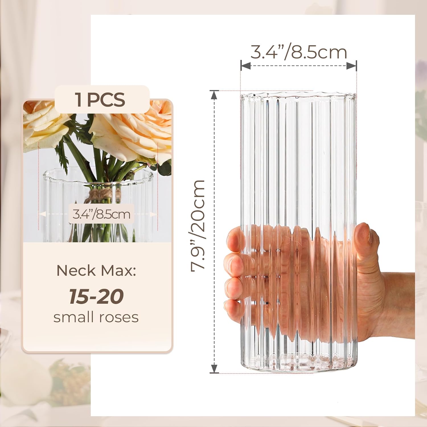 Glass Cylinder Vase 8 Inch
