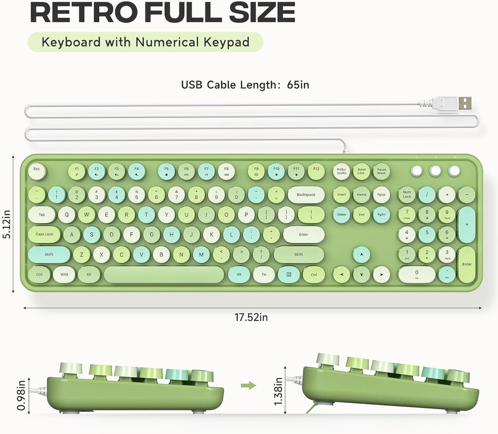 Full Size Wired Computer Keyboard Green Style