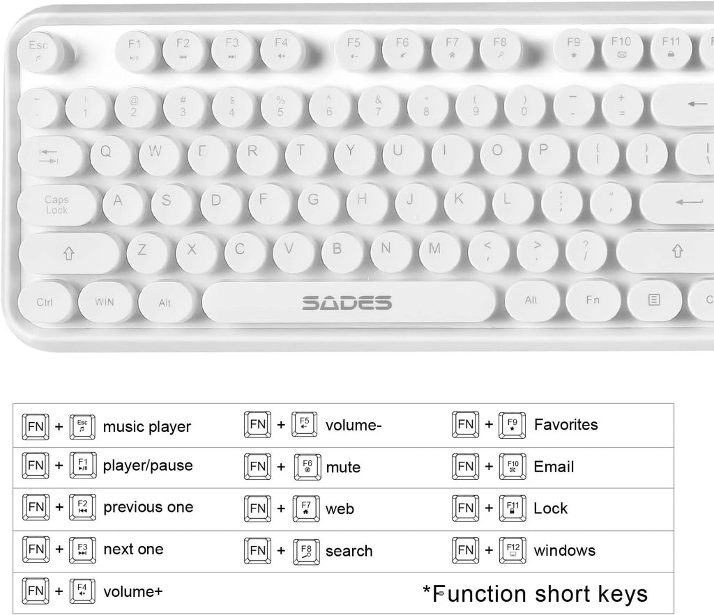 104 Retro Typewriter Wireless Keyboard Mouse Combo