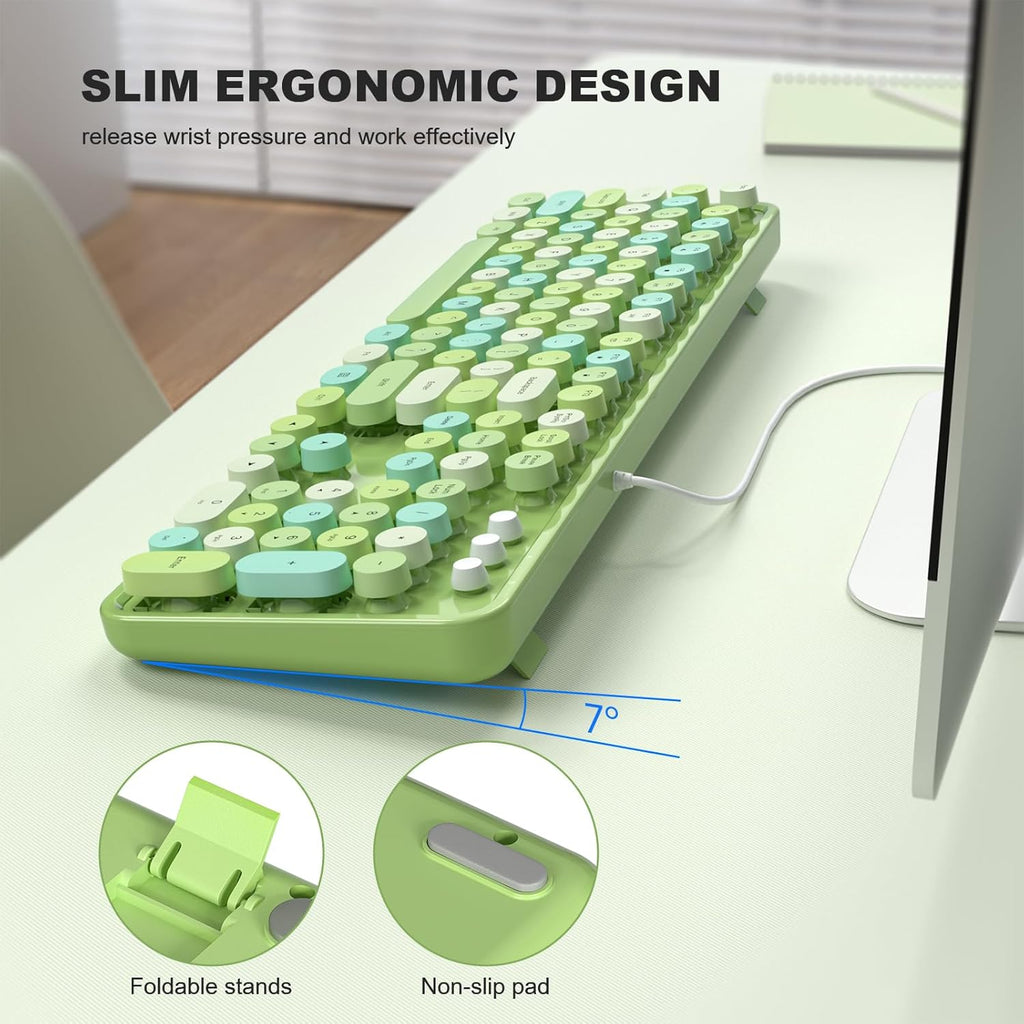 Full Size Wired Computer Keyboard Green Style