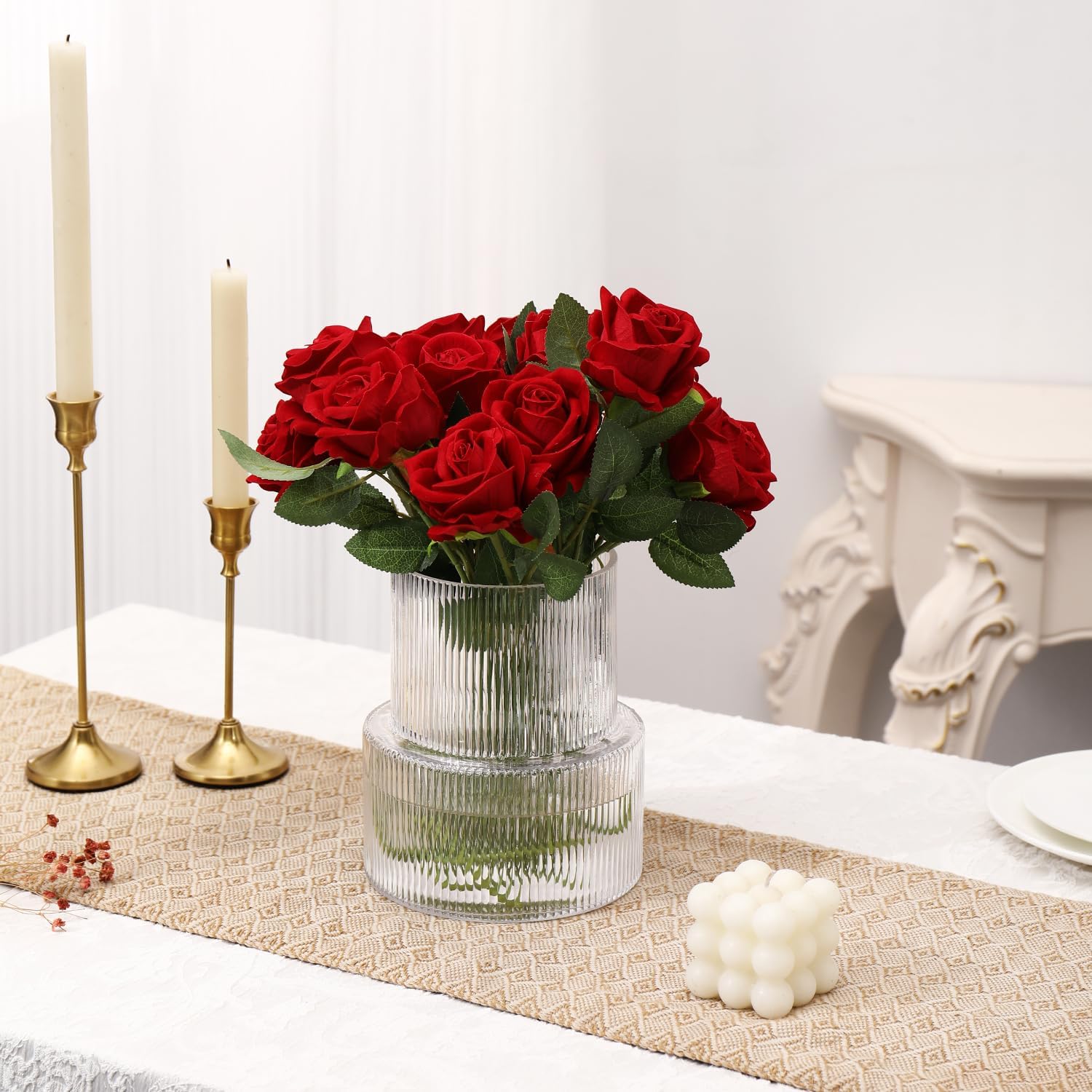 7.5 Inch Ribbed Glass Vase