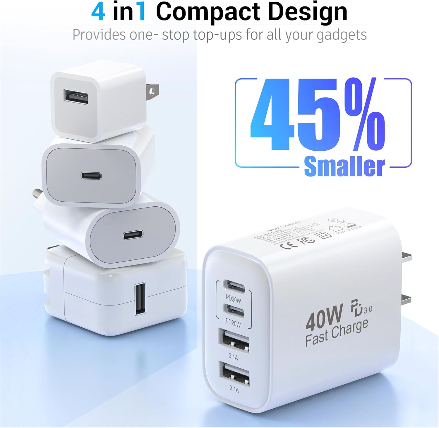 40W 4 Ports USB-C Wall Charger