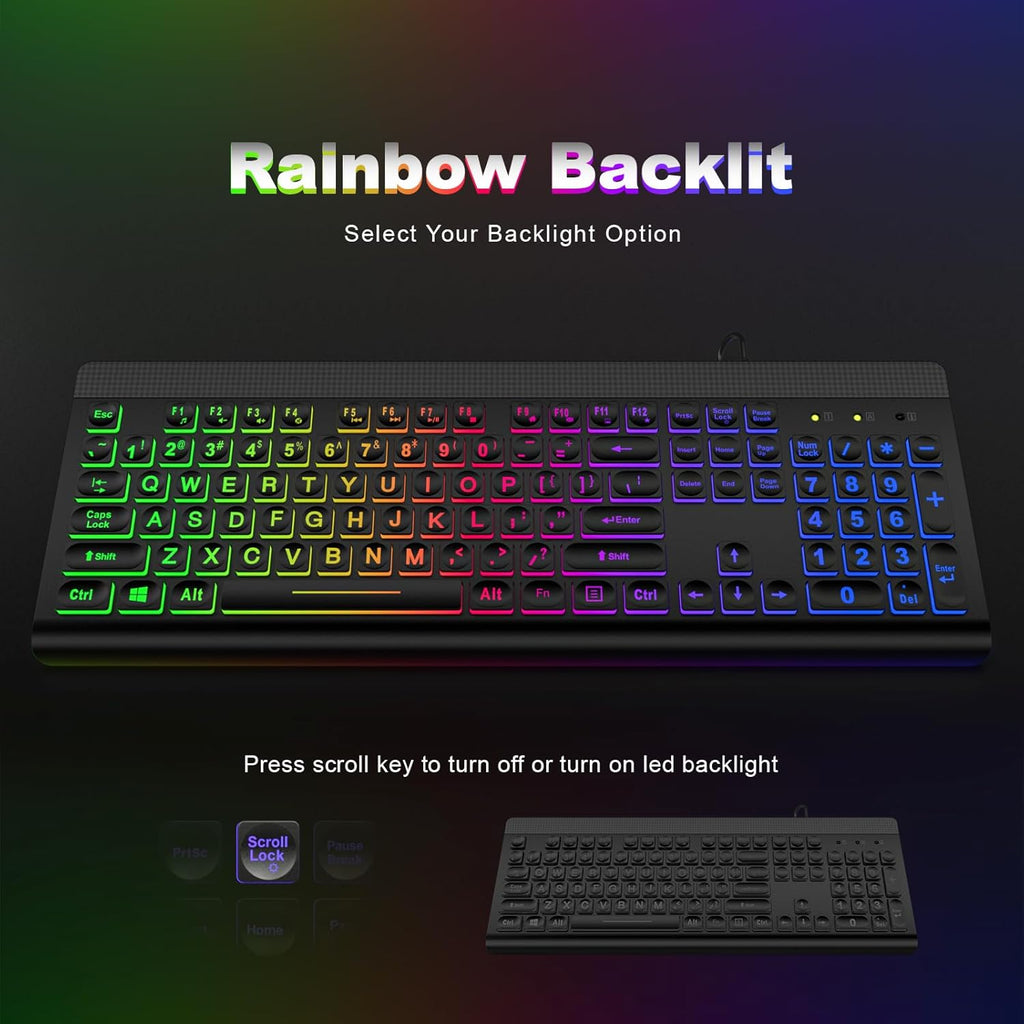 Large Print Backlit USB Wired Keyboard