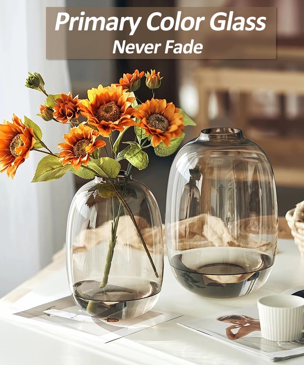 Brown Glass Vase Round Clear Colored Flower Vase