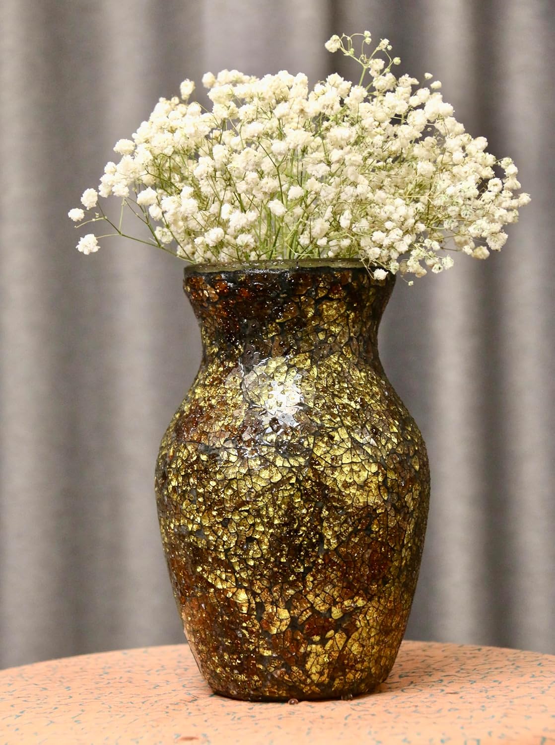 8" Golden Mosaic Vase Glass Vase