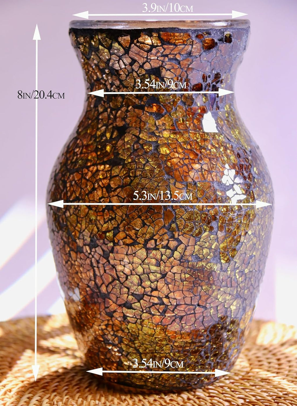 8" Golden Mosaic Vase Glass Vase