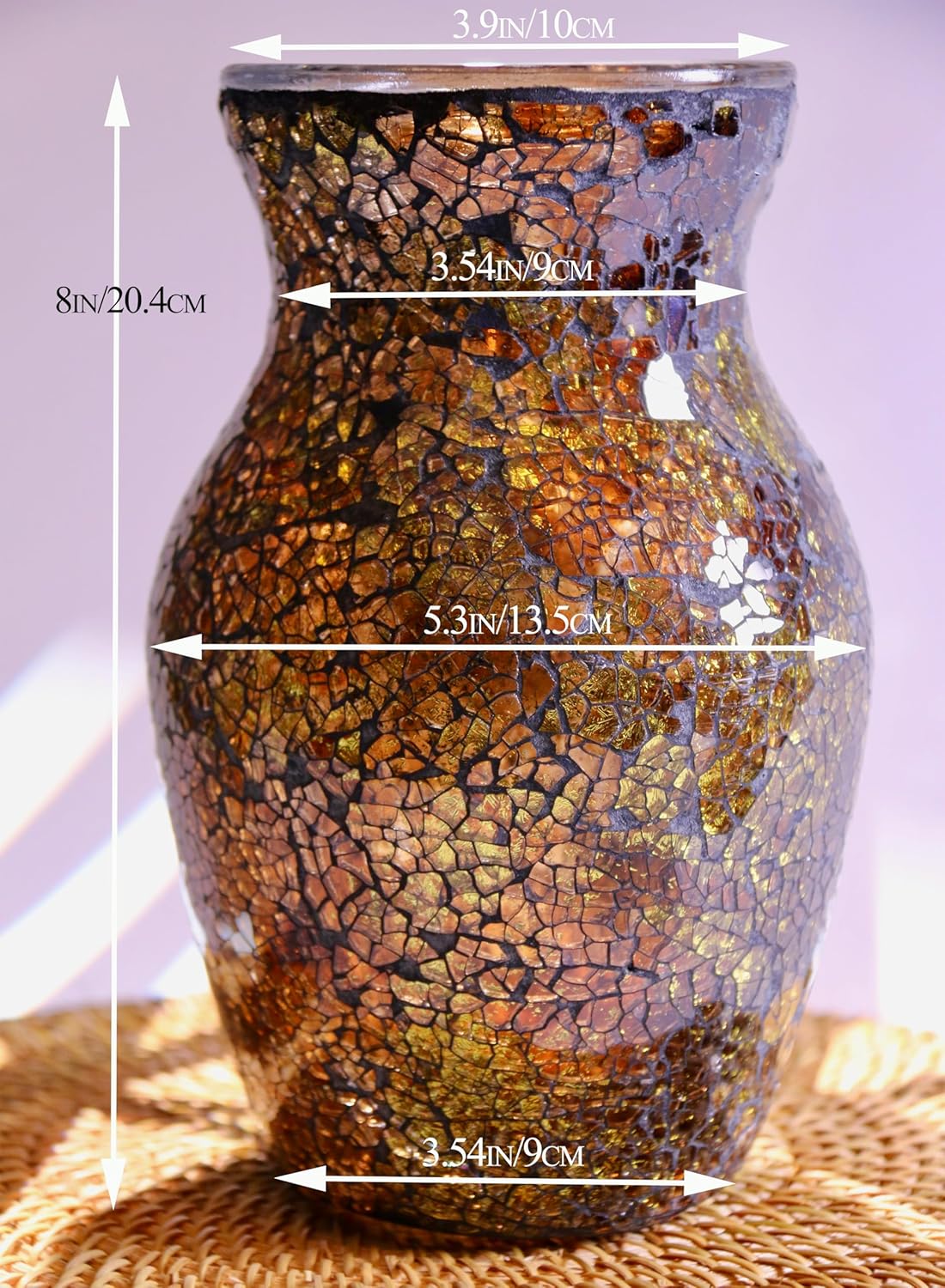 8" Golden Mosaic Vase Glass Vase